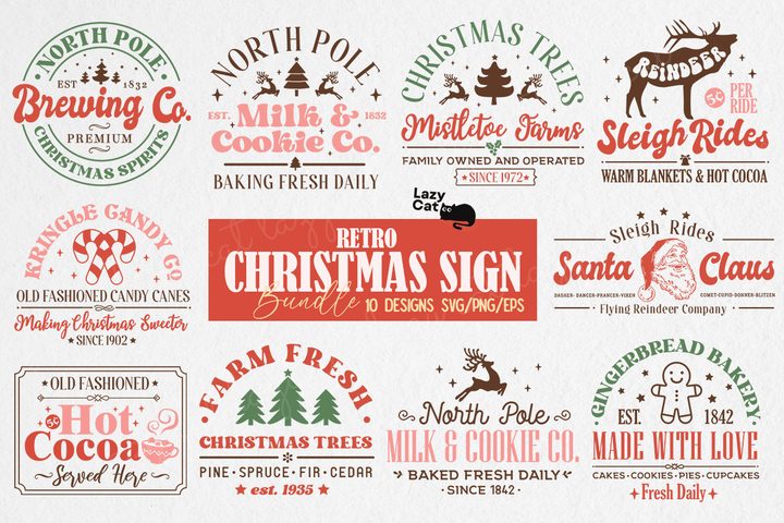Retro Christmas Sign SVG Design Bundle