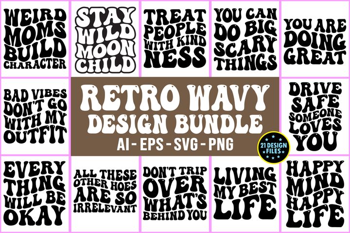 Retro Wavy T-Shirt Design Bundle
