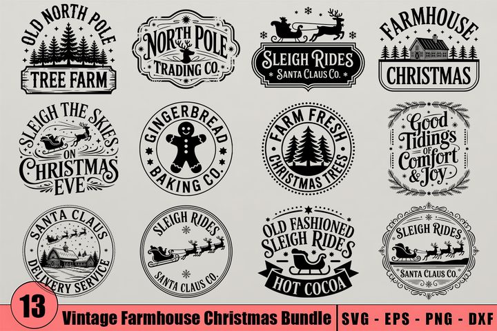 Vintage Farmhouse Christmas SVG Bundle Graphic by Vector-Studio16 · Creative Fabrica