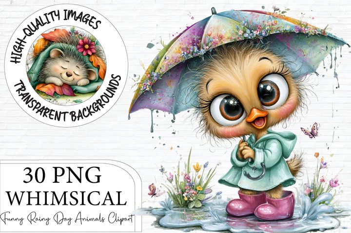 Whimsical Rainy Day Animals Clipart Graphic by Artoya · Creative Fabrica